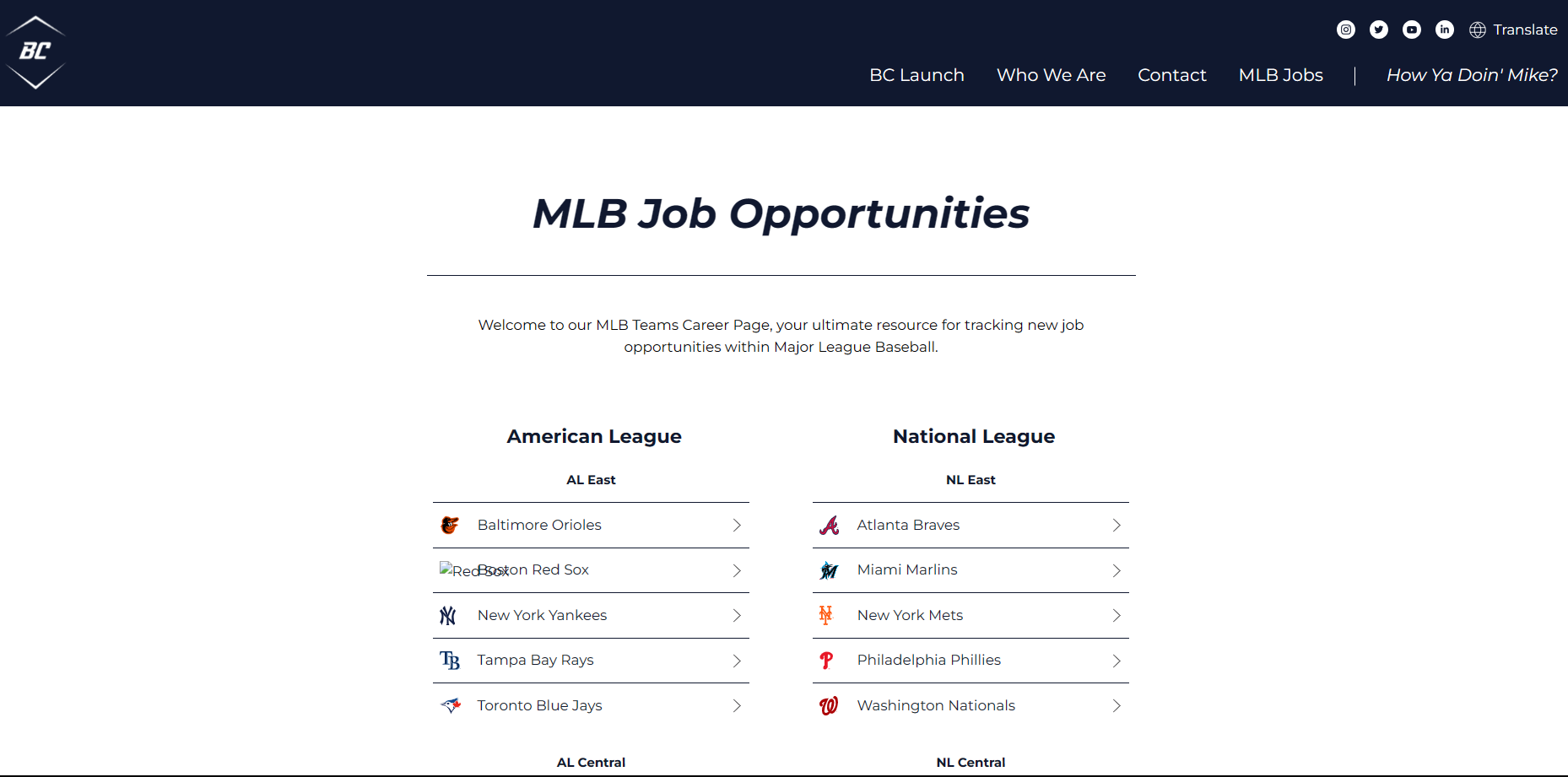 Baseball Connect Track MLB Baseball Job Opportunities